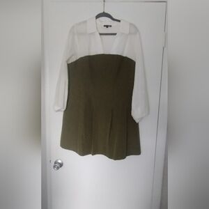 Fashion Nova Elegant White and Olive Dress Size XL